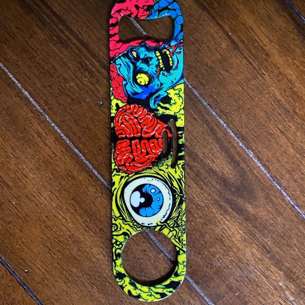 Bartender Zombie Colorful Skull and Brain Bottle Opener and holster